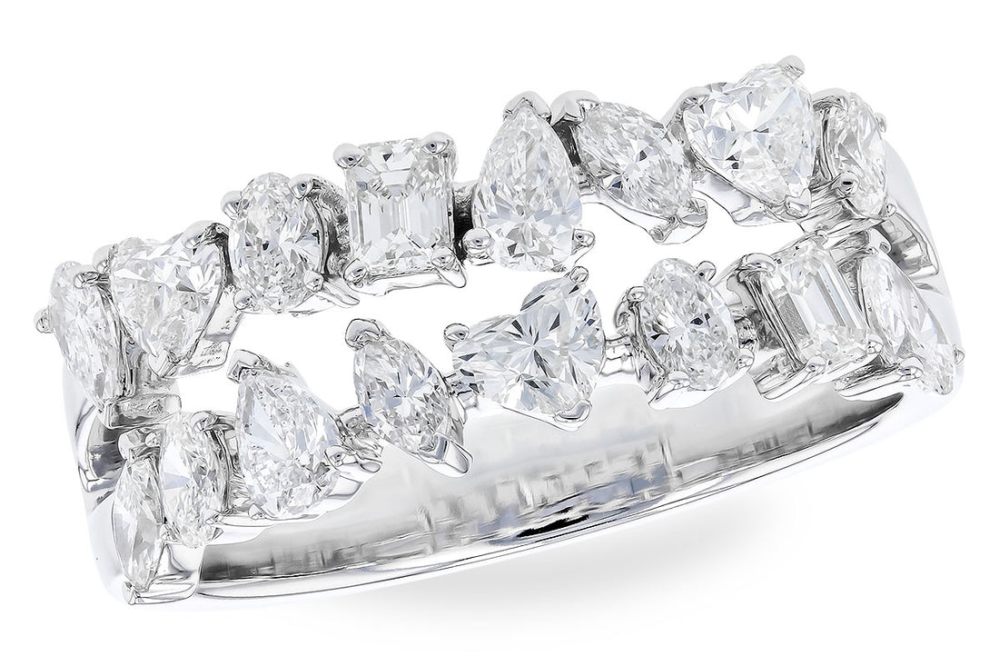 14K White Gold Double Row Fancy Shapes Ring with 1.38 Natural Diamonds