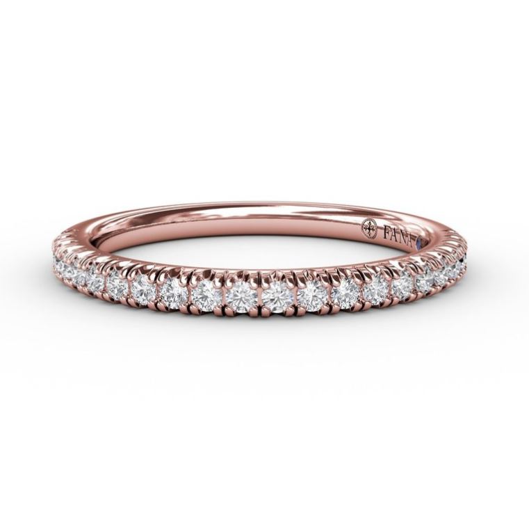 Elegant Eternity: Modern Pave Wedding Band in 14 Karat Rose Gold with Natural Diamond Accents