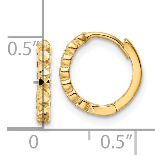 Sparkling Elegance: 14 Karat Yellow Gold Diamond Cut Hinged Hoop Earrings