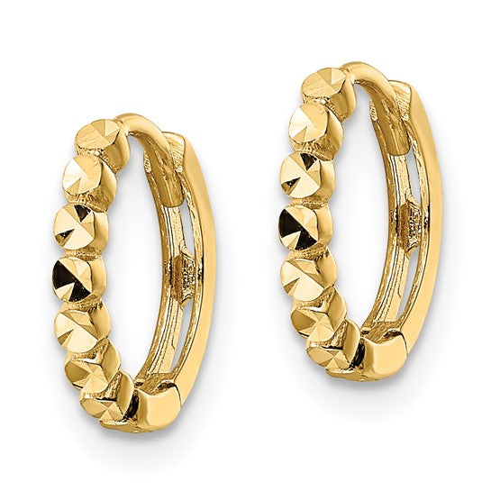 Sparkling Elegance: 14 Karat Yellow Gold Diamond Cut Hinged Hoop Earrings