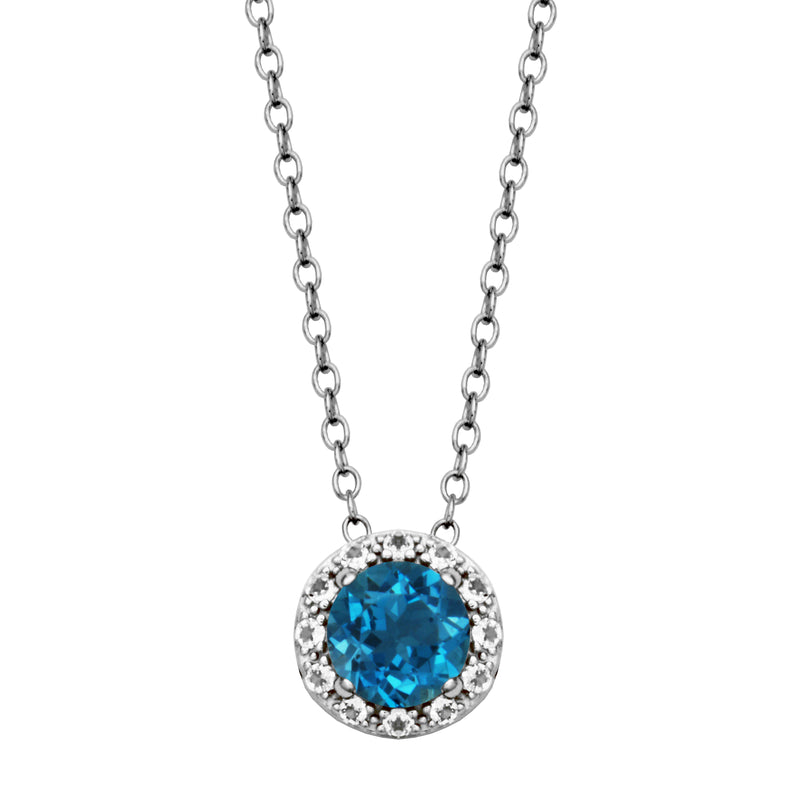 London Blue Topaz &amp; White Topaz Gemstone Sterling Silver Cable Necklace