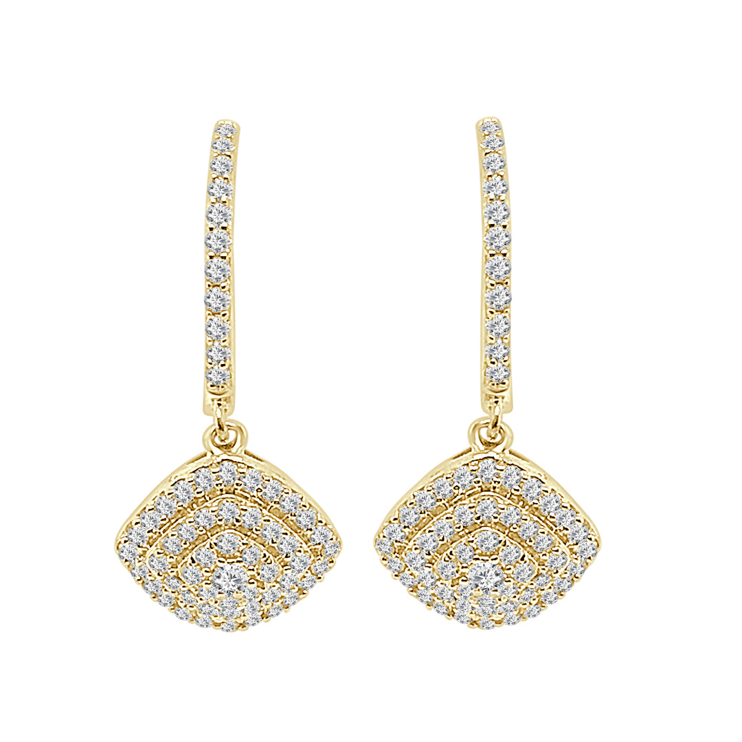 10 Karat Yellow Gold Cushion Cluster Earrings with Natural Diamond Accents