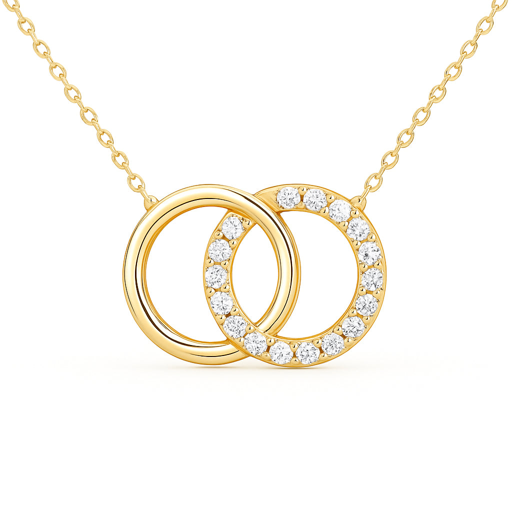 Sure! How about 14K Yellow Gold Entwined Circles Stationary Pendant Necklace with Natural Round Diamond (0.20 ct)?