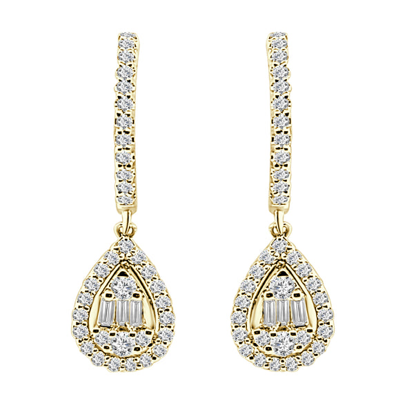 0.50 ct Natural Diamond Mosaic Pear Halo Earrings in 14 Karat Yellow Gold