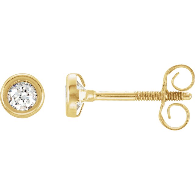 14 Karat Yellow Gold Youth Screw Back Bezel Stud Earrings