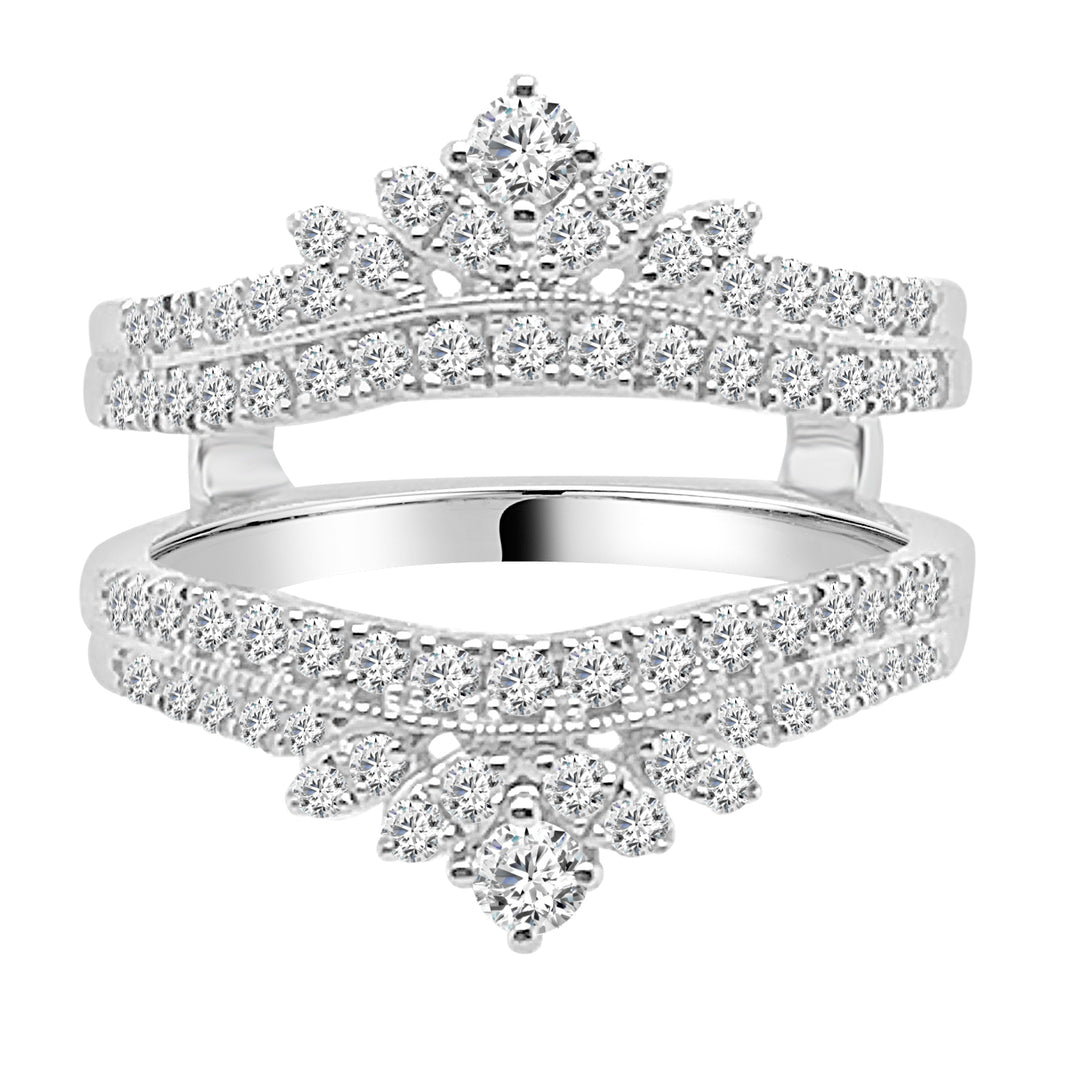 Elegant Crown Double Row Curved Wedding Band in 14 Karat White Gold with Natural Diamond Accents