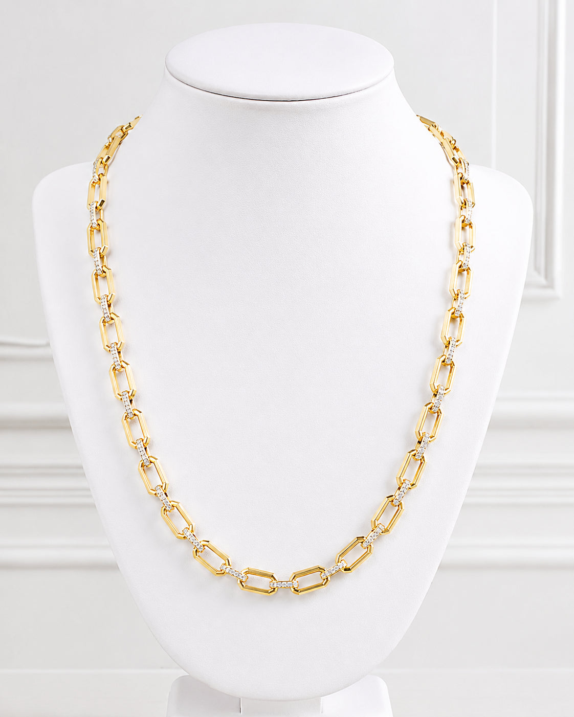 Bold Octg Link Gold Plated Sterling Silver Necklace with Natural Diamond – 0.25 Round Shape