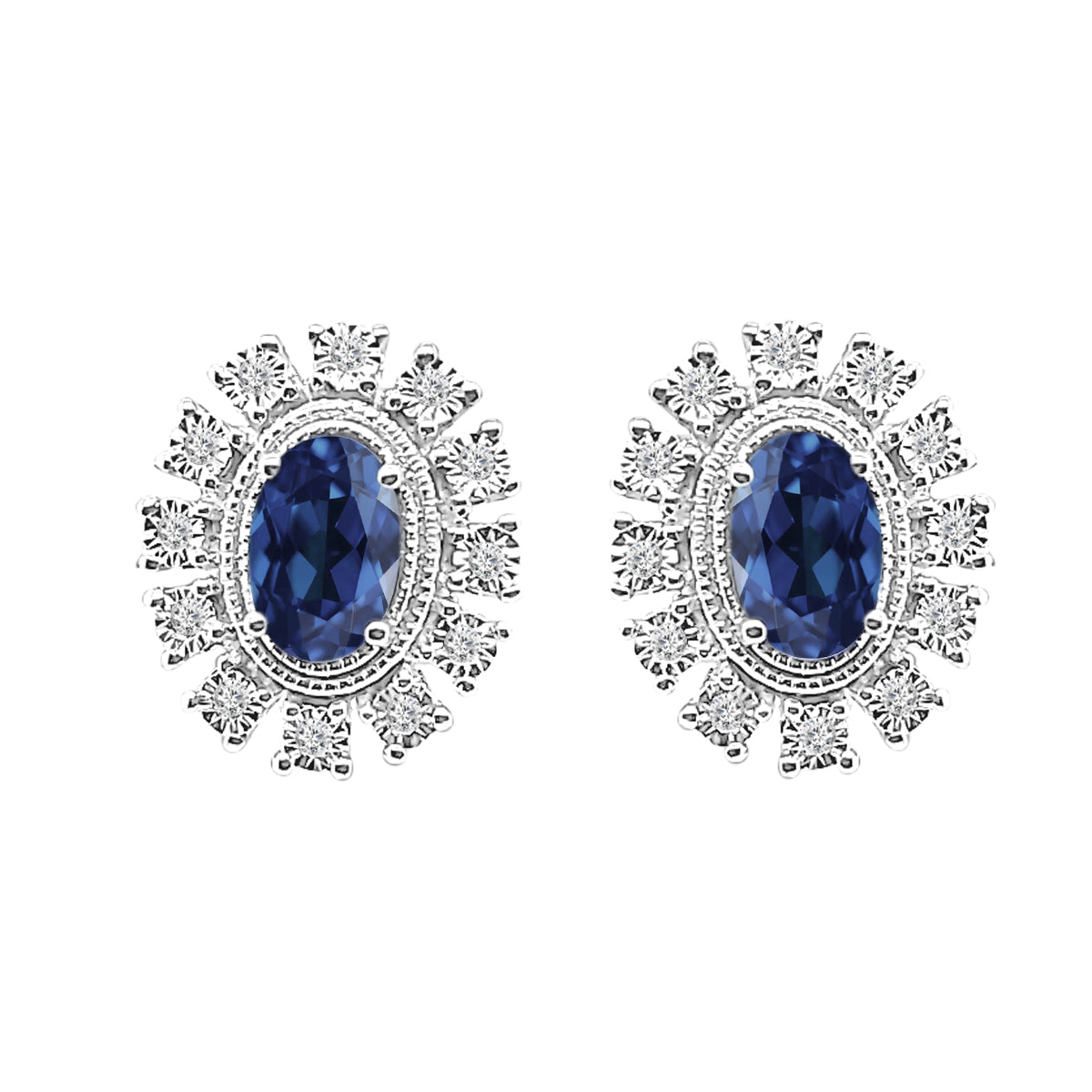 Stunning 14 Karat White Gold Tanzanite Halo Earrings - Oval Shape 1.00 Carat