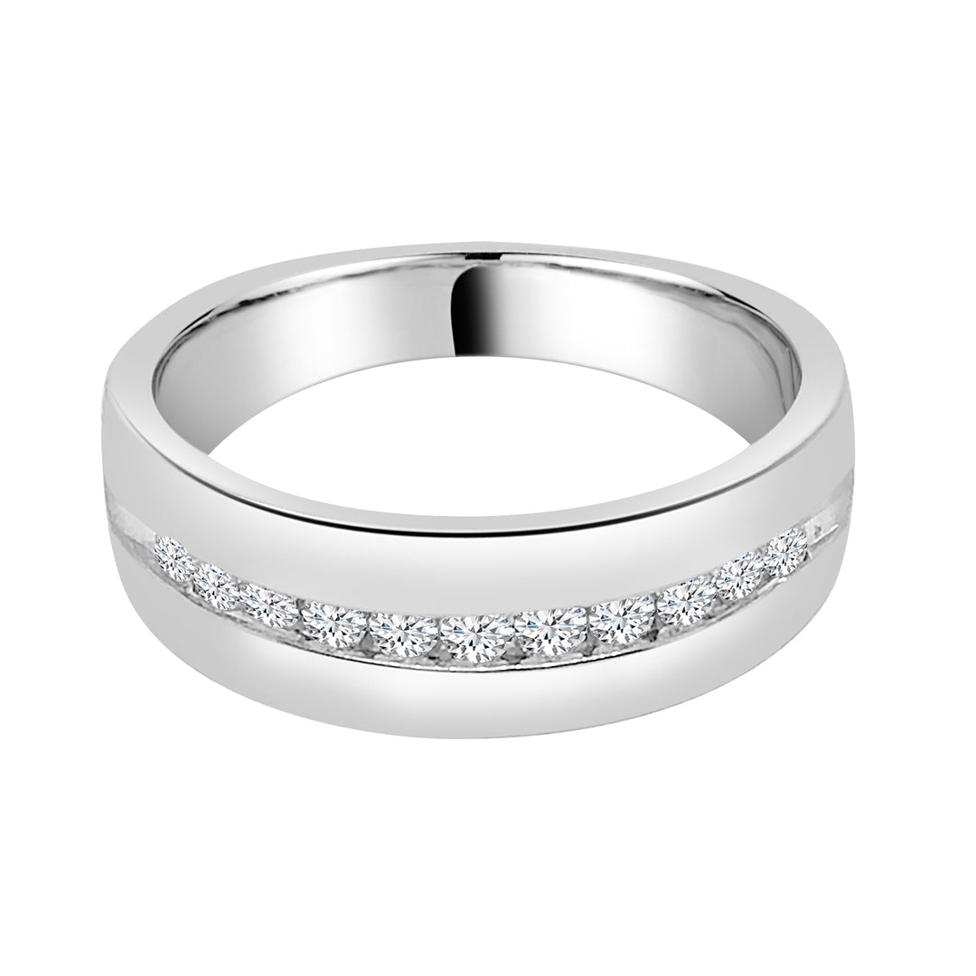 Classic Elegance: 14 Karat White Gold Round Shape Wedding Band with Natural Diamond Accents