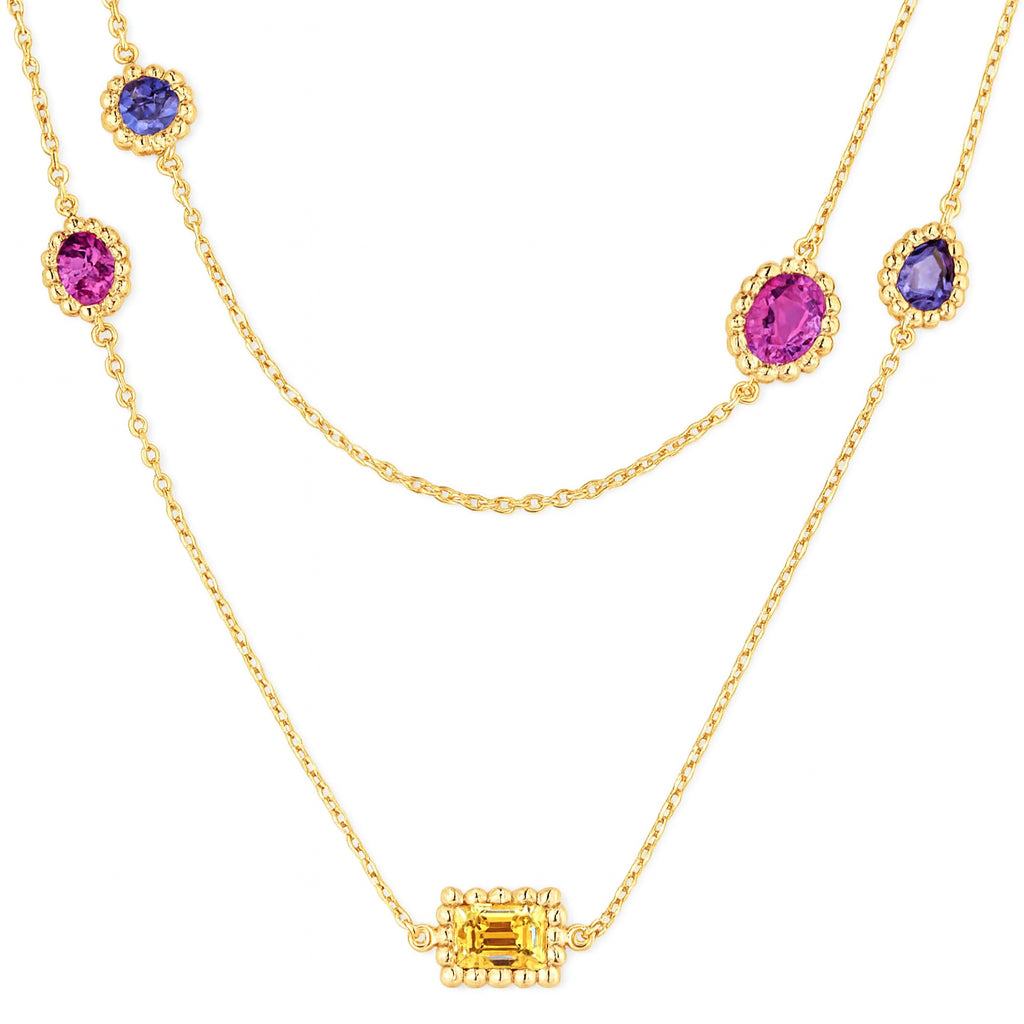 Multicolor Multi-shape Station Necklace in 14 Karat Yellow Gold - 7.80