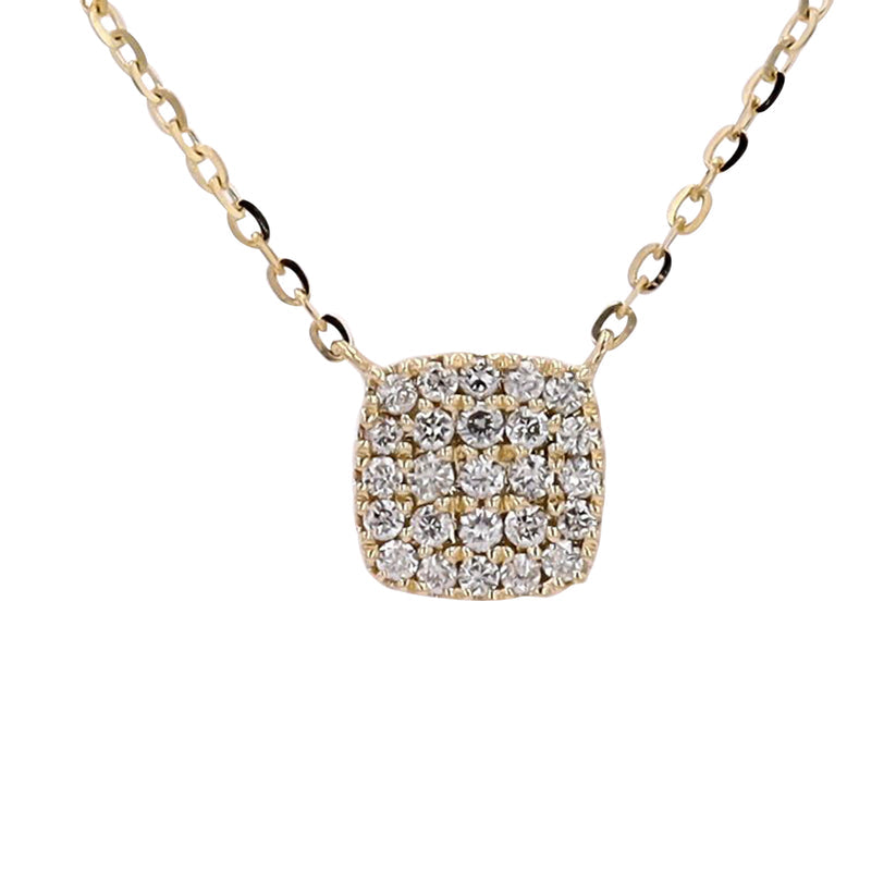 14K Yellow Gold Diamond Square Necklace with Adjustable Chain - Natural Diamond, Round Shape, 0.17 Carat