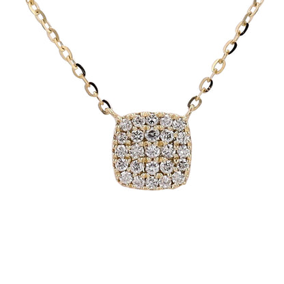 14K Yellow Gold Diamond Square Necklace with Adjustable Chain - Natural Diamond, Round Shape, 0.17 Carat