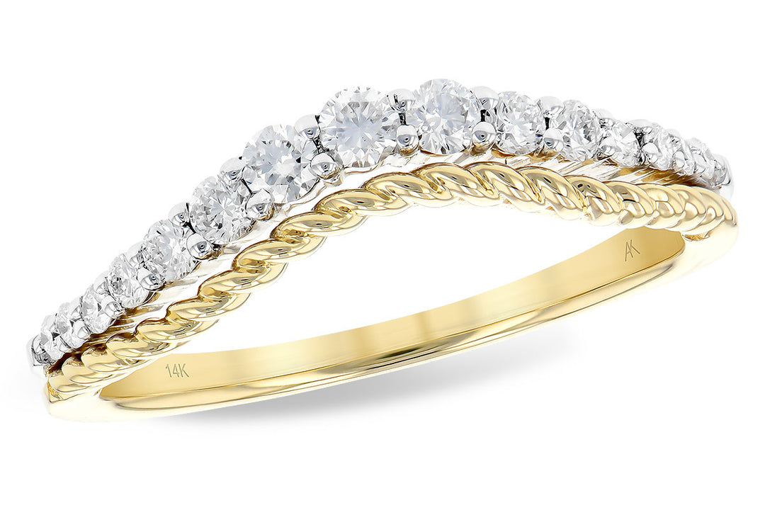 Twist Curved 14K Yellow Gold Wedding Band with Natural Diamond Accents