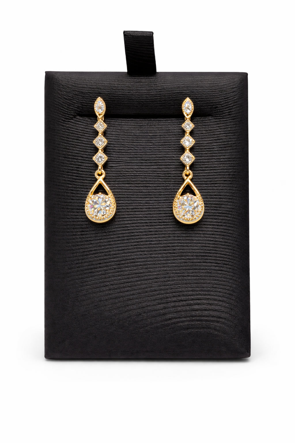 Square Drop 10K Yellow Gold Earrings with Natural 0.10 Diamond Accent