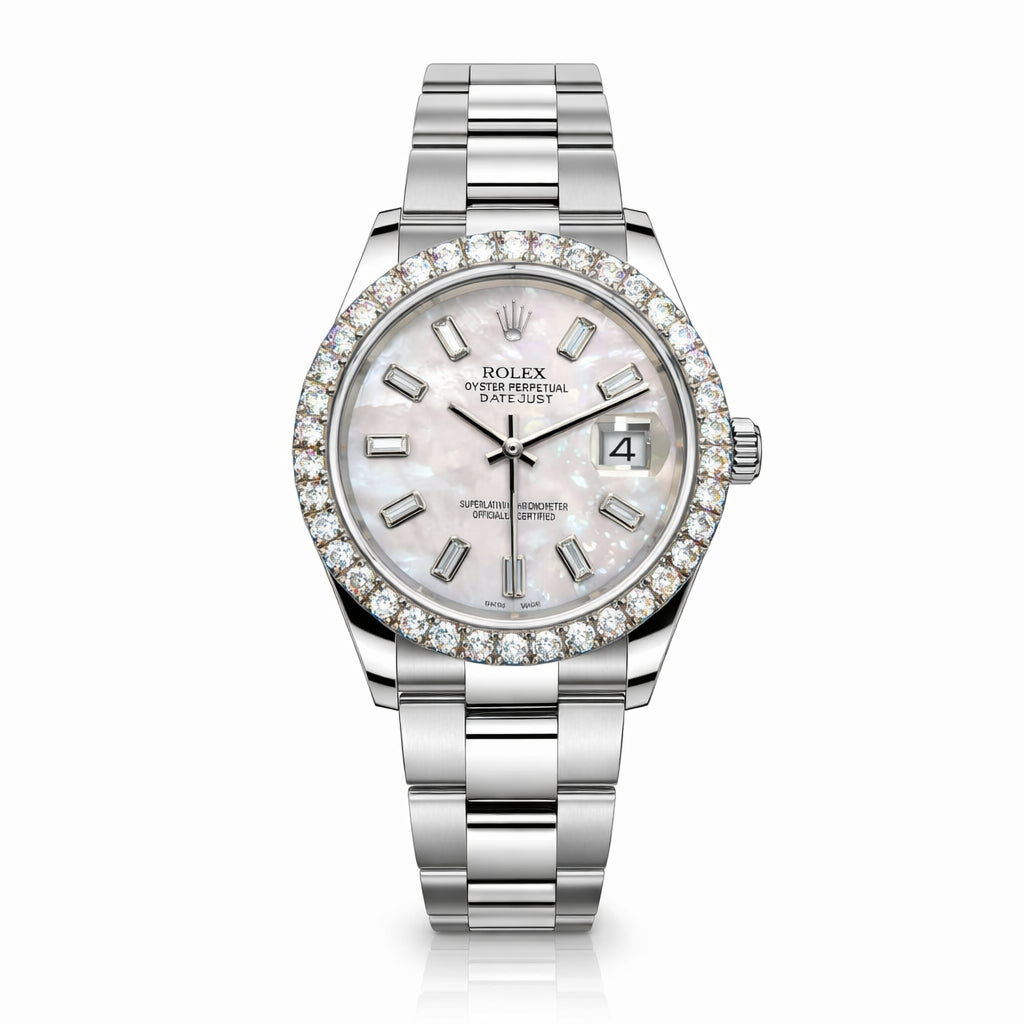Preloved Stainless Steel Rolex Datejust 36mm Aftermarket Bezel and MOP Diamond Dial - Natural Diamond Accents