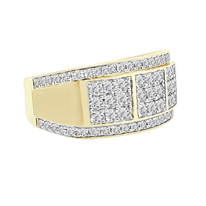 10 Karat Yellow Gold Cluster Satin Ring with 1.50 Carat Natural Diamond