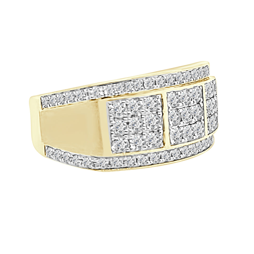 10 Karat Yellow Gold Cluster Satin Ring with Natural Diamond - 1.50 Carat