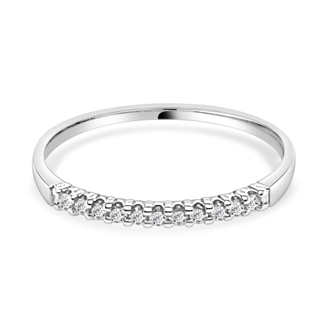 10K White Gold Wedding Band with Natural Diamond Accent, 0.11ct
