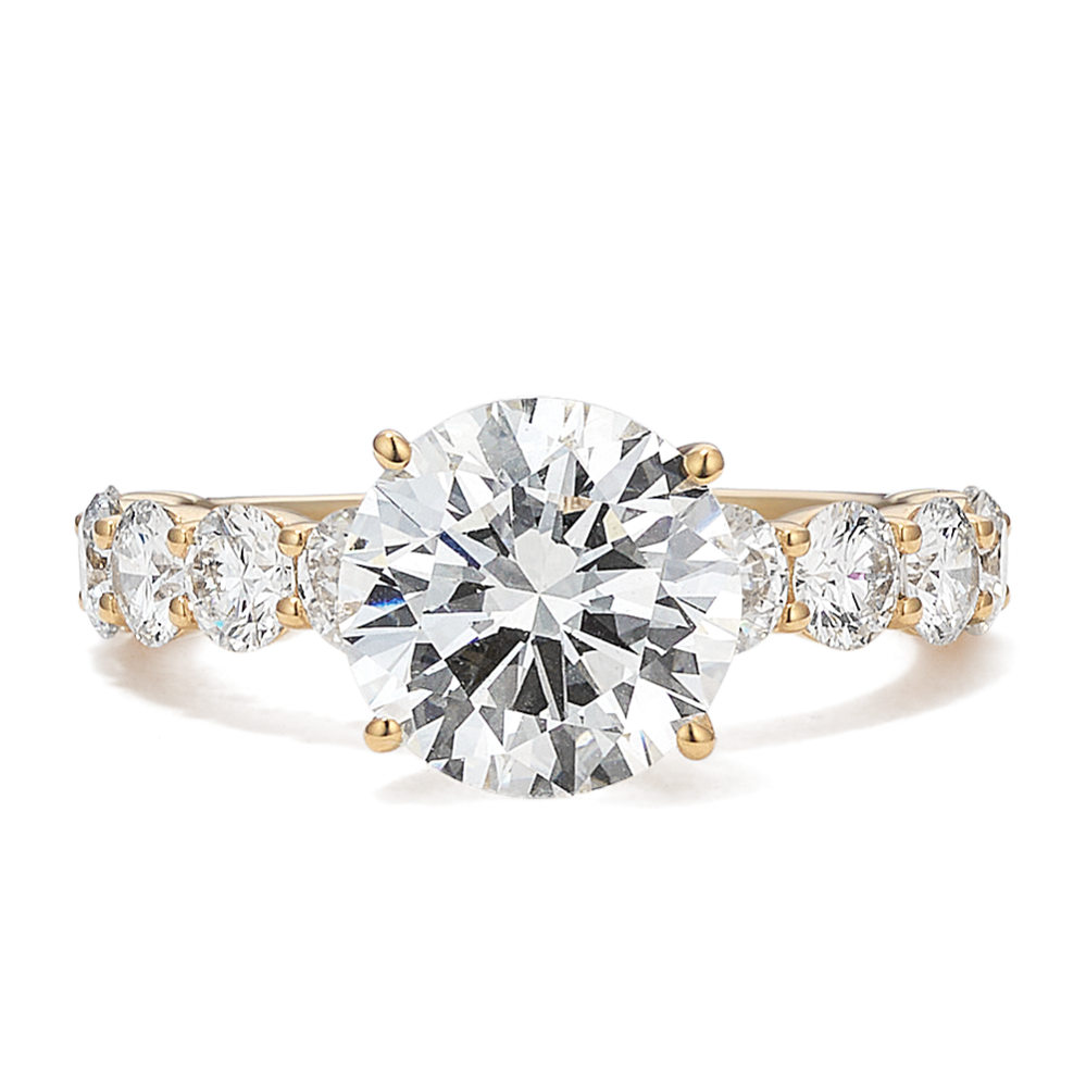 14K Yellow Gold Bubble Band Engagement Ring with Lab Diamond - Round Shape 2.56 Carats