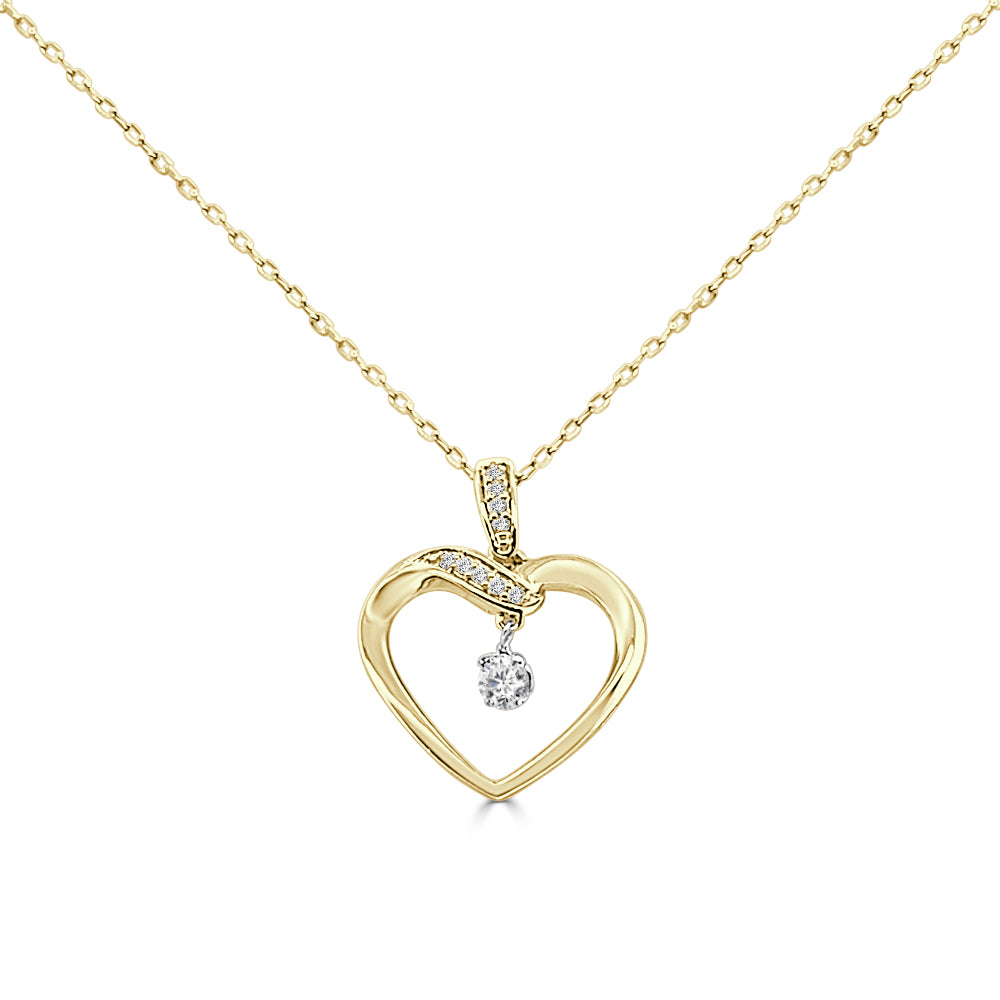 10K Yellow Gold Round Diamond Heart Necklace - 0.10 Carat Natural Diamond