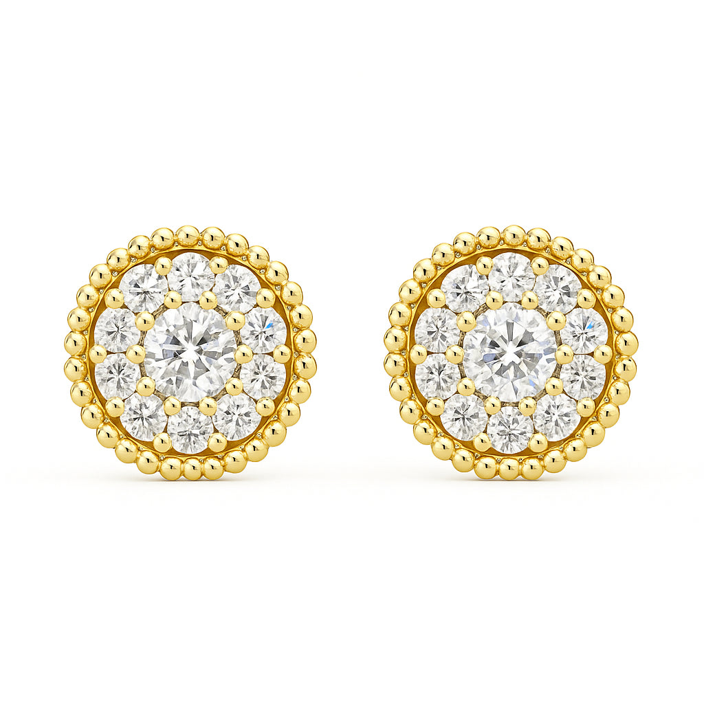 14K Yellow Gold Round Cluster Diamond Stud Earrings (0.67 ct) - Natural Diamonds