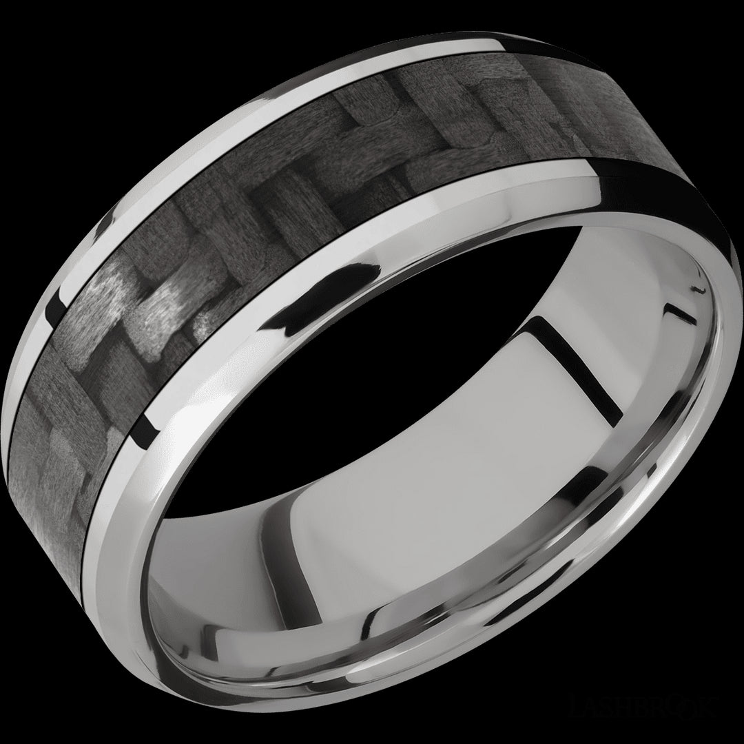 Handcrafted Titanium Wedding Band with Carbon Fiber Inlay - Size 10