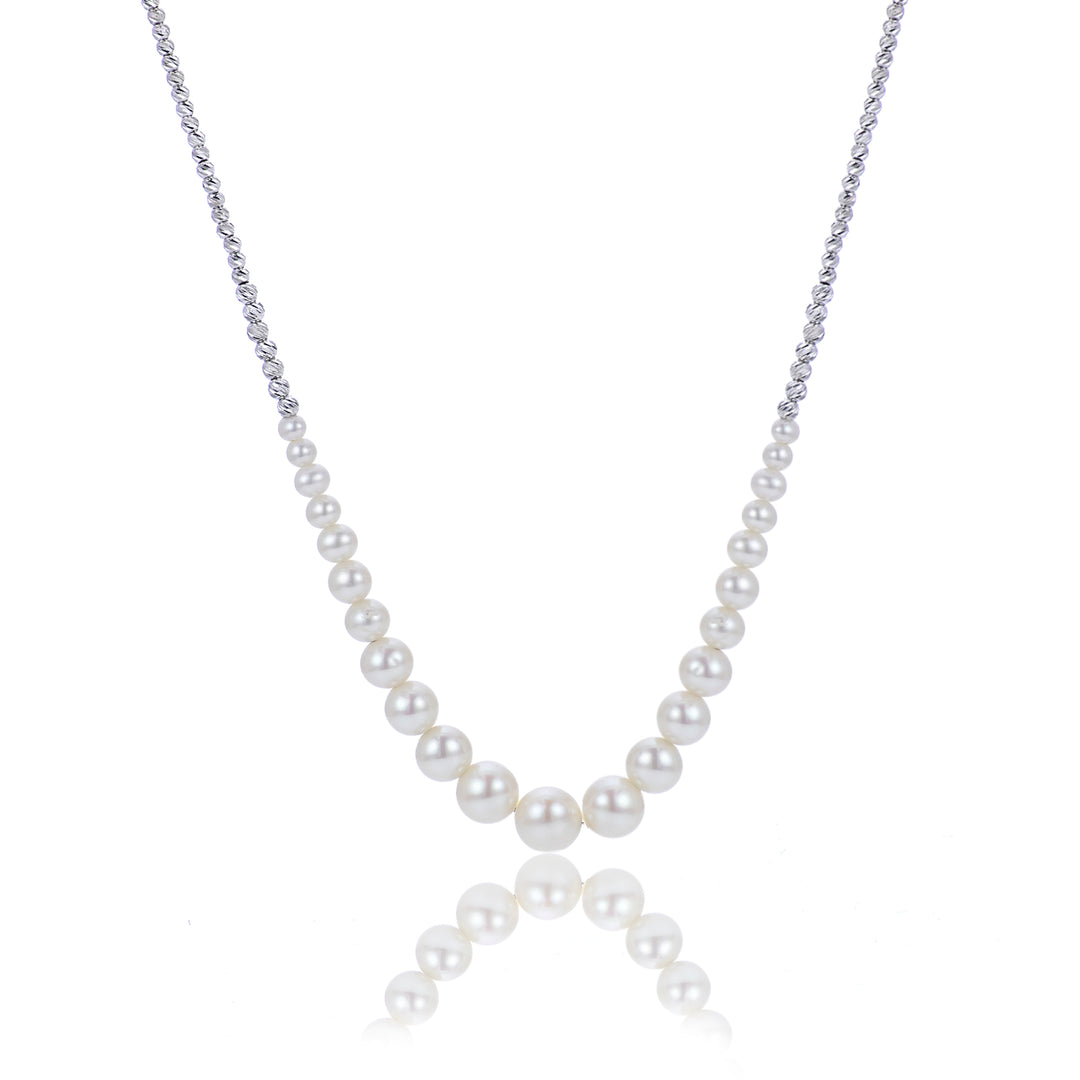 Exquisite Sterling Silver D/c Bead and Graduated Pearl Necklace