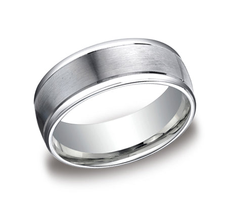 Sophisticated Elegance: 14 Karat White Gold 8mm Satin Center Wedding Band