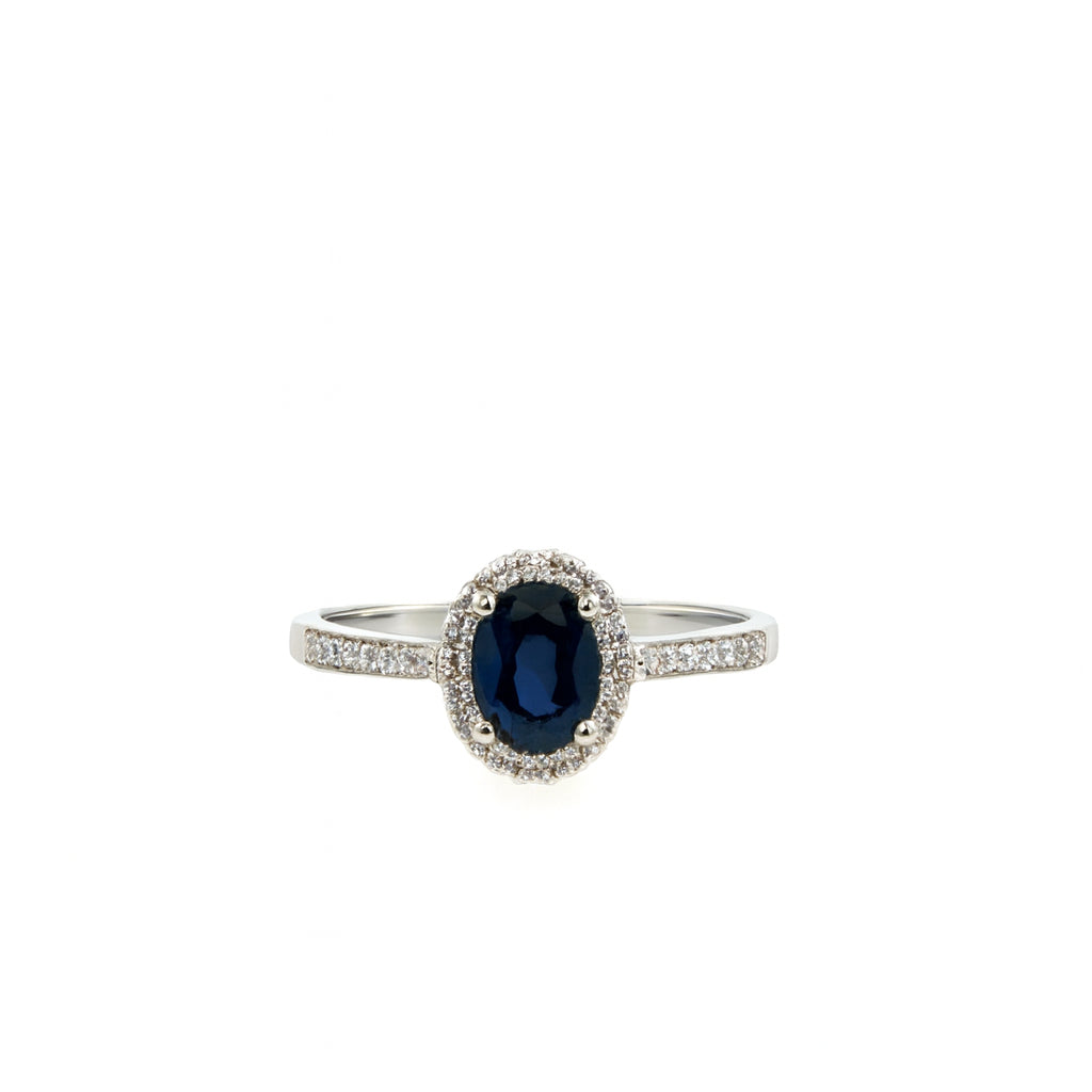 14 Karat White Gold Halo Ring with Blue Sapphire Oval Shape 0.79 ct