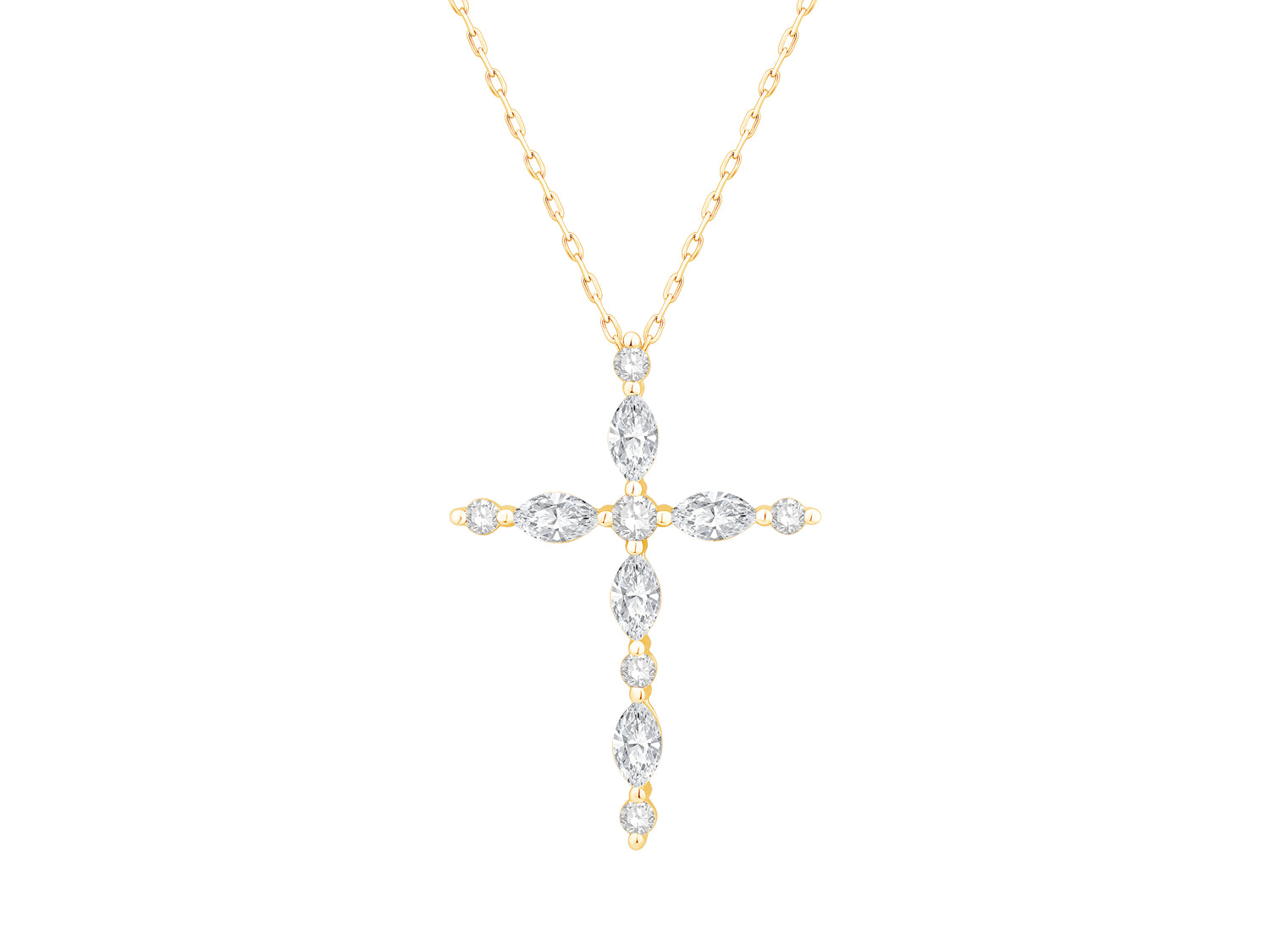 Sparkling Elegance: Marquise and Round Lab Diamond Necklace in 14 Karat Yellow Gold (1.05 ct)