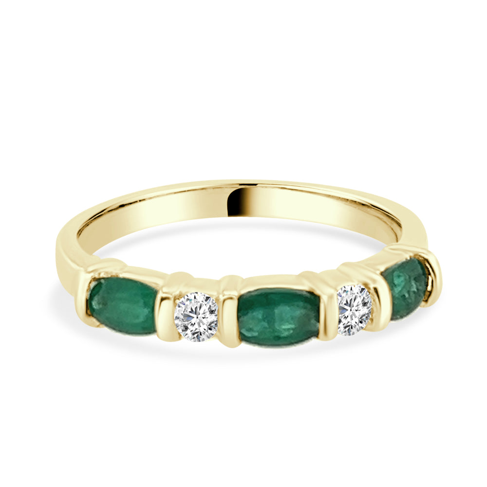 Oval Emerald Diamond Channel Set Band in 14K Yellow Gold - 0.75 Carat