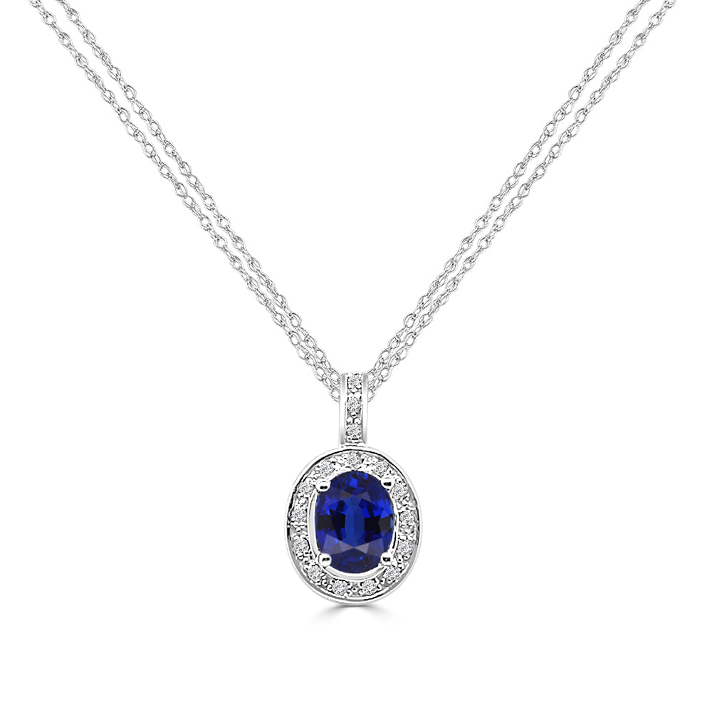 Exquisite 14 Karat White Gold Oval Blue Sapphire and Diamond Necklace (2.20 CTW)