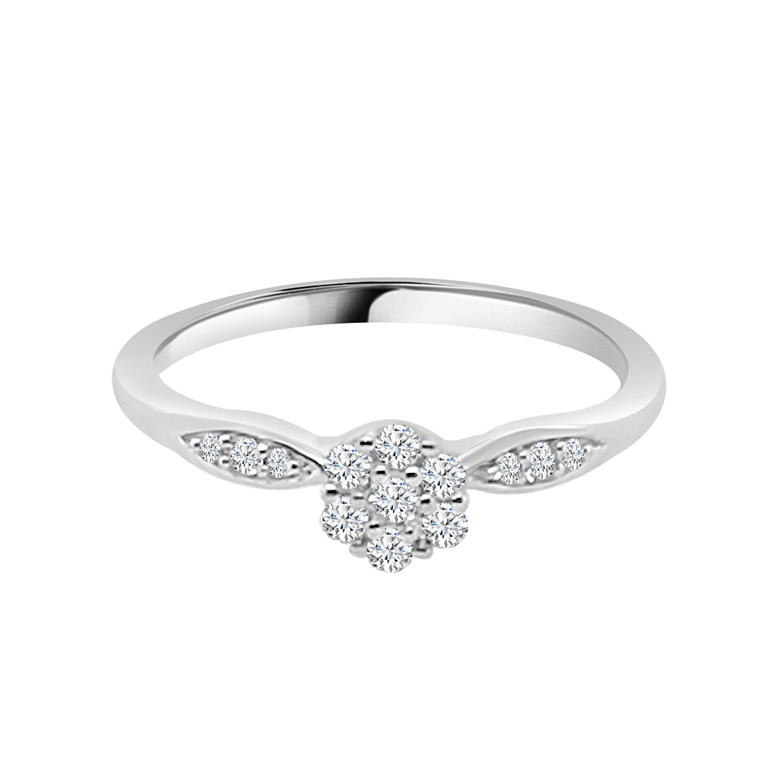 Sparkling Splendor: 10K White Gold Natural Diamond Cluster Engagement Ring