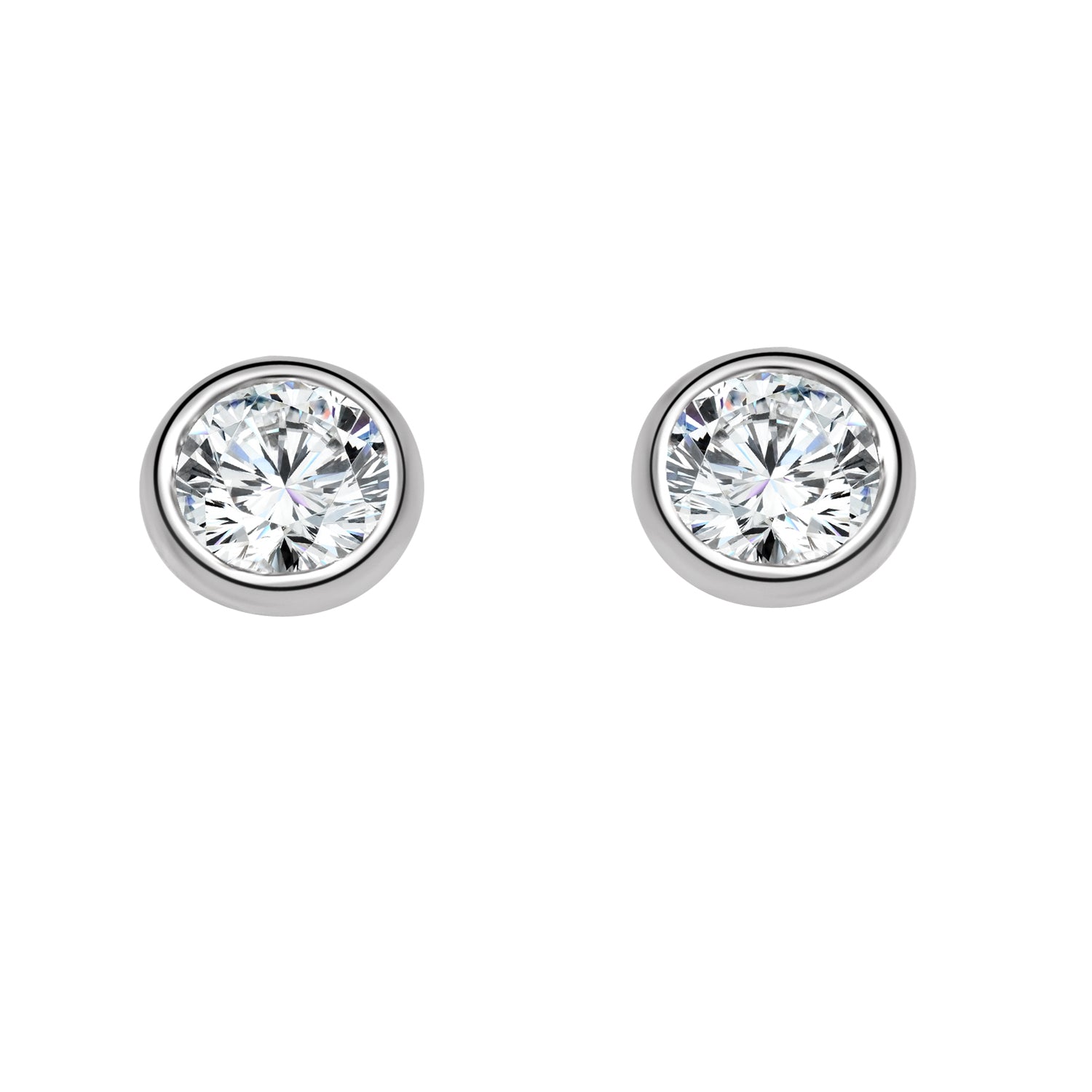 14K White Gold Bezel-Set Round Diamond Earrings - 0.82 Carat Natural Diamond