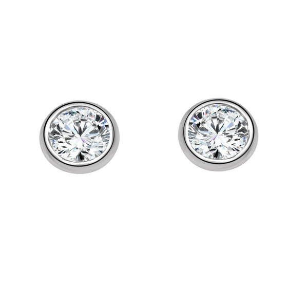0.82 Carat Round Natural Diamond Bezel Earrings in 14 Karat White Gold