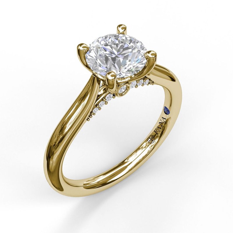 14 Karat Yellow Gold Fancy Bridge Engagement Mounting with Cubic Zirconia