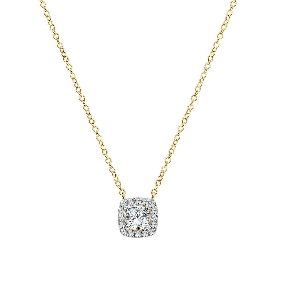 Sparkling Halo 14 Karat Yellow Gold Necklace with 0.50 Carat Natural Diamond