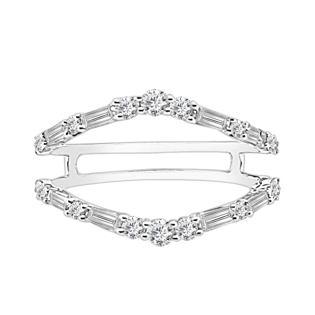 Alt Baguette &amp; Round Natural Diamond Wedding Band in 14K White Gold - 0.94 Carats