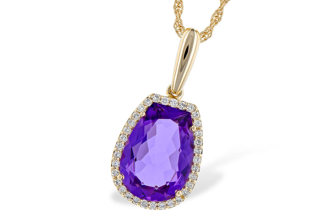 14K Yellow Gold Halo Amethyst Necklace - 3.00 Carats