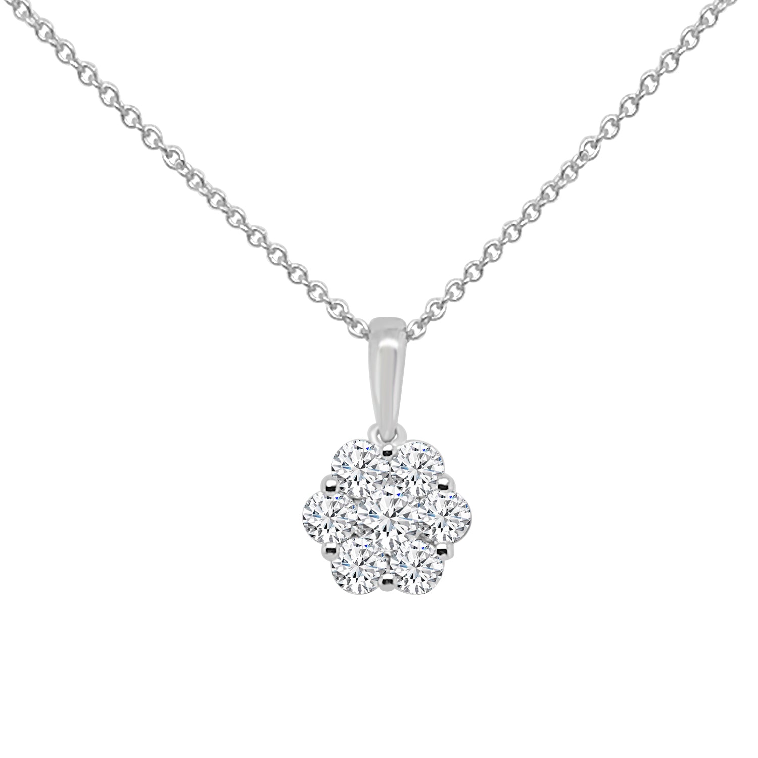 Sparkling Elegance: Fancy Cluster Natural Diamond Necklace in 10 Karat White Gold (0.74 carats)