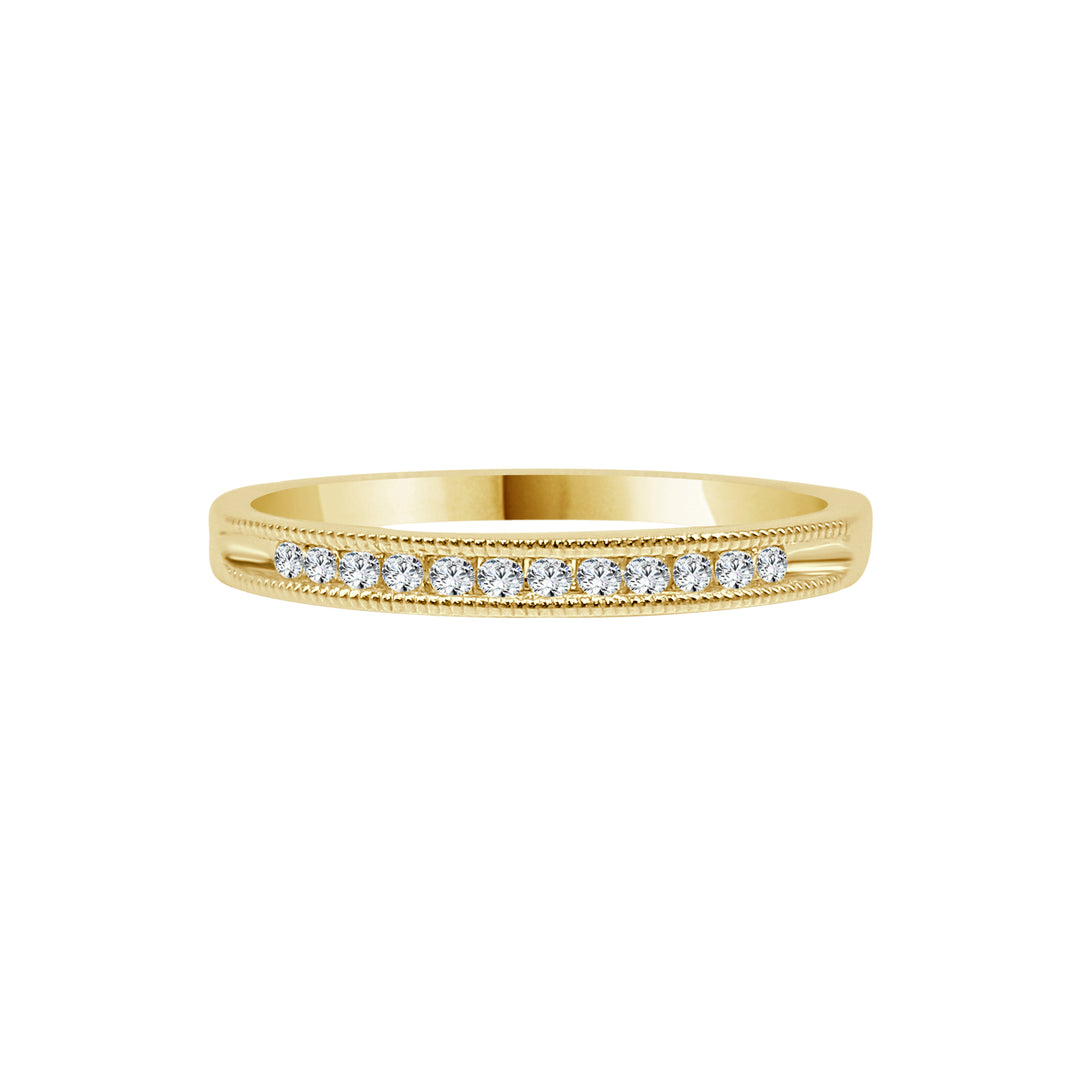 Exquisite 10 Karat Yellow Gold Channel Set Wedding Band with Natural Diamond Accents