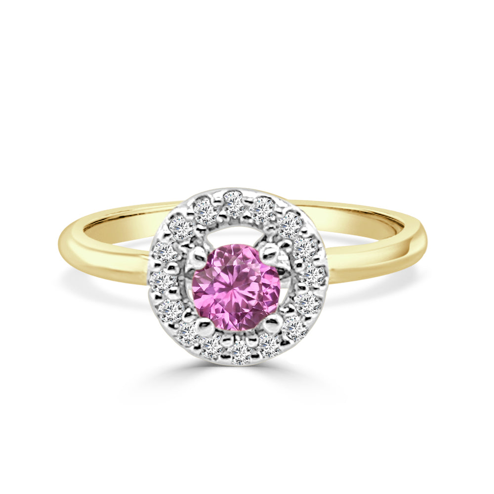 14 Karat Two-Tone Round Pink Sapphire and Diamond Ring, 0.50 Carats