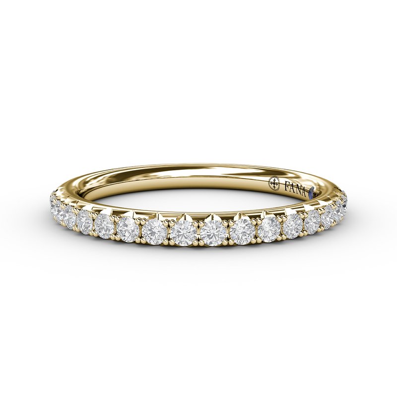 14 Karat Yellow Gold Wedding Band with Delicate Pave and Natural Diamond Accents