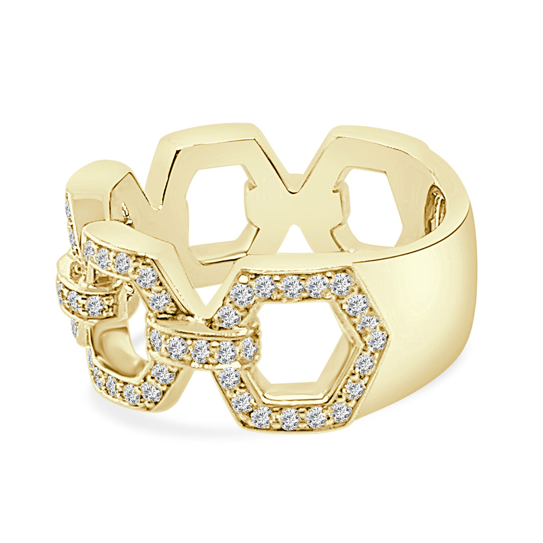 14K Yellow Gold Diamond Link Ring with Natural Diamond