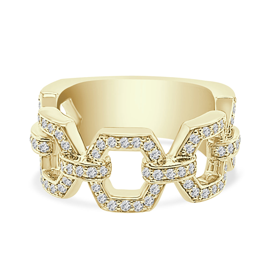 14K Yellow Gold Diamond Link Ring with Natural Diamond