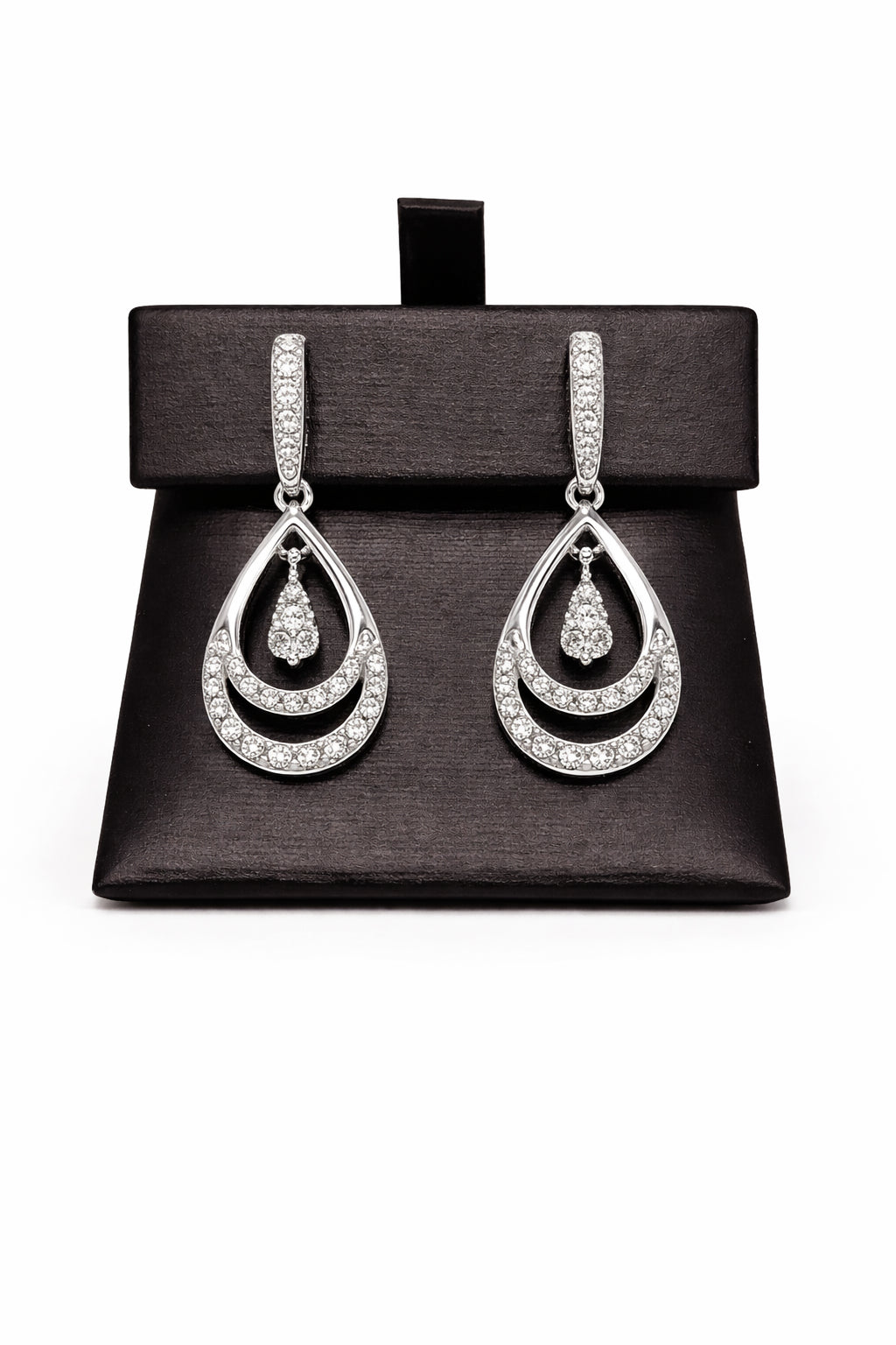 10 Karat White Gold Drop Pear Earrings with Natural Diamond Accent