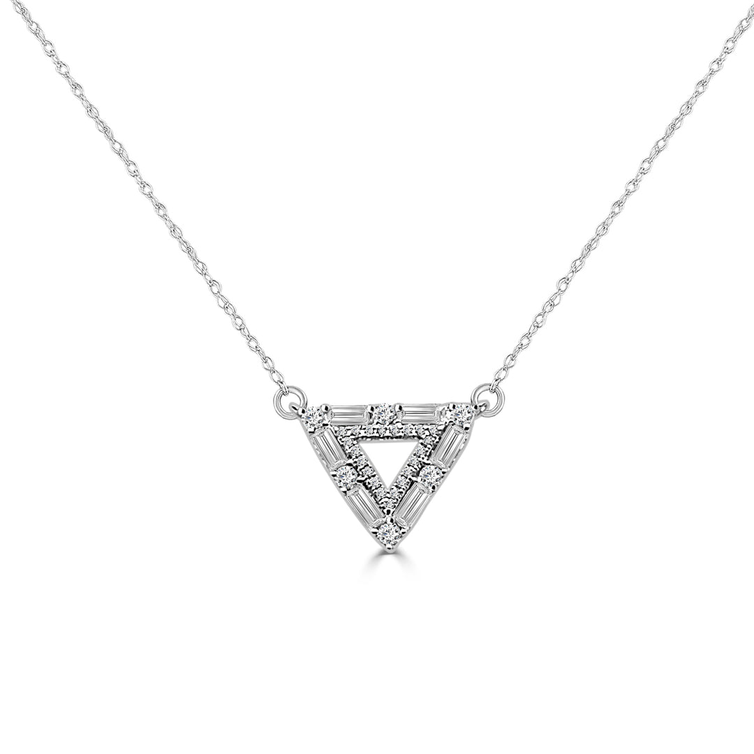 14 Karat Yellow Gold Mosaic Triangle Diamond Pendant Necklace with Natural Diamonds on Cable Chain