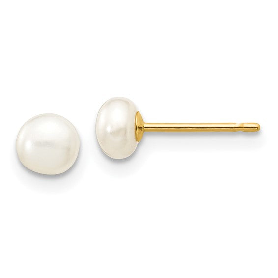 Button Pearl Earrings in 14 Karat Yellow Gold - Elegant Shape and Timeless Beauty