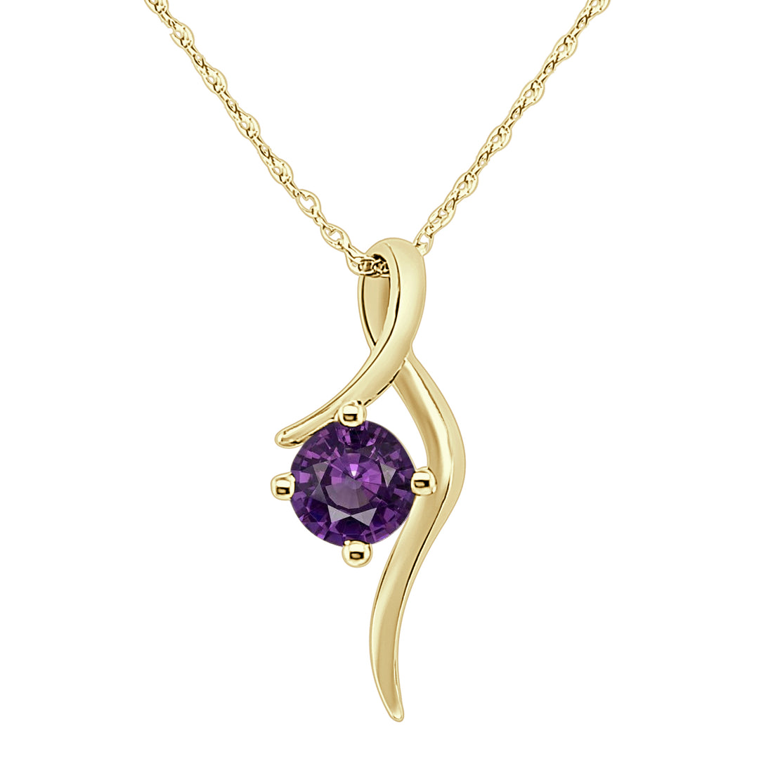 14 Karat Yellow Gold Amethyst Free Form Drop Necklace - Round Shape 0.47 Carat