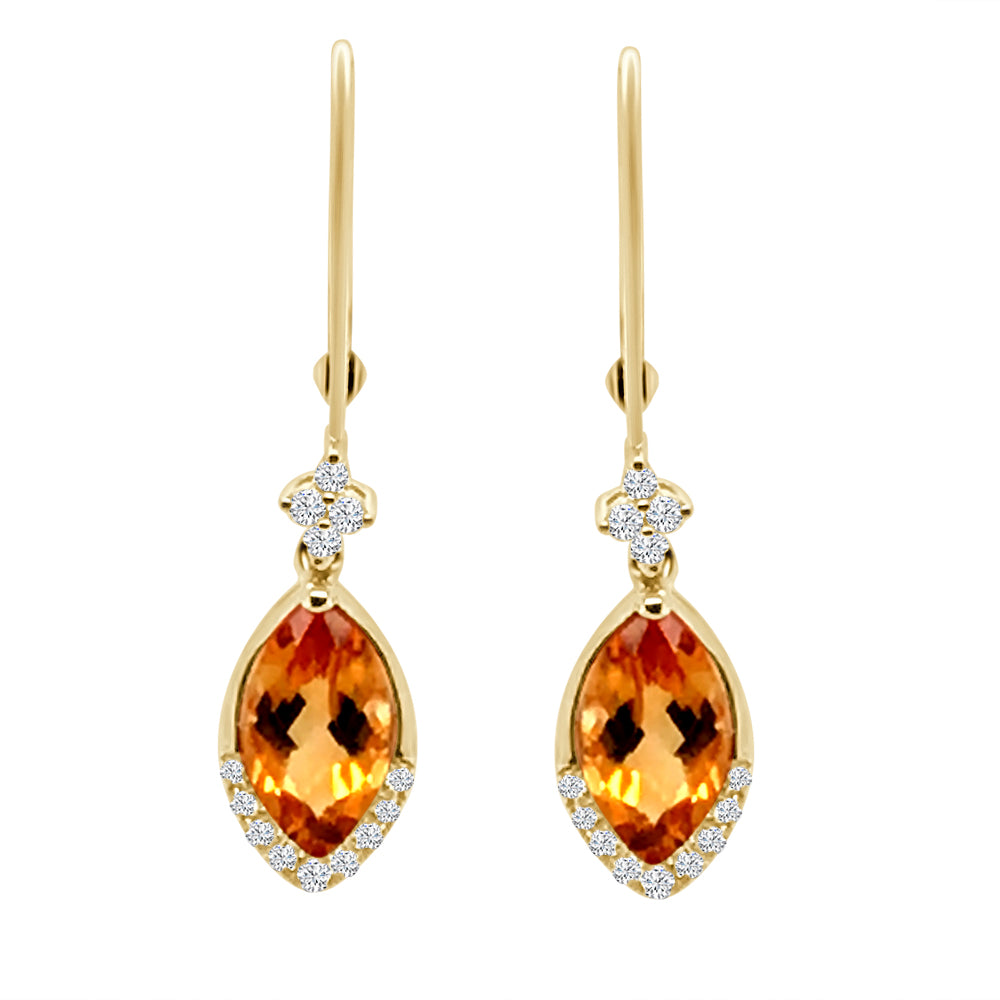 Marquis Citrine Earrings in 14 Karat Yellow Gold - 2.20 Carat Sparkling Beauty